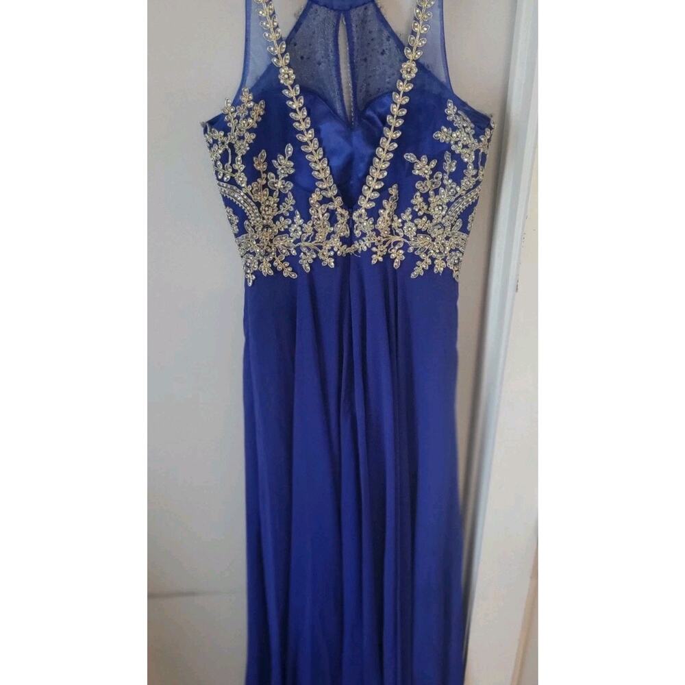 Aspeed Sz. XS Hand Beaded Blue Gown Prom Maxi Dress Full Length Glamorous Lined - Picture 11 of 12